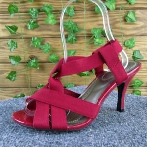 Dexflex Comfort Women 5.5 Red Elastic Strappy Heels Open Toe Dress Sandals